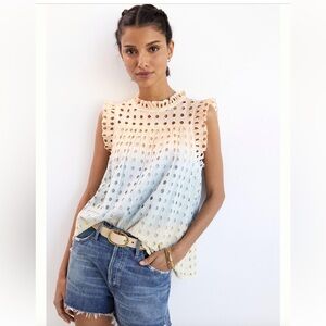 Ollari for Anthropologie Ruffled Eyelet Tank Top